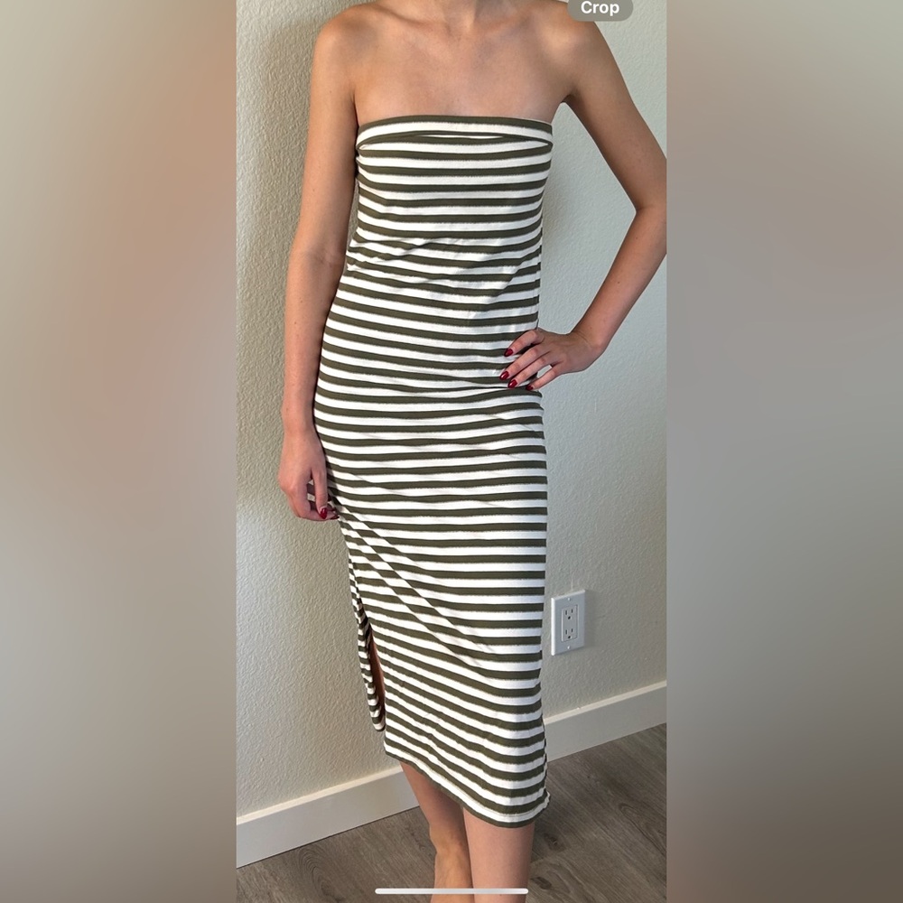 RVCA Strapless Dress with green and Cream Stripes